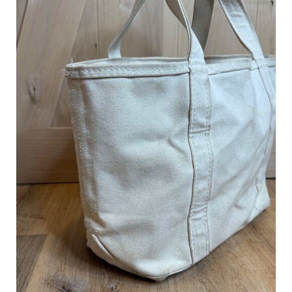 L.L. Bean Boat And Tote Bag White on White Ivory Zipper Top Medium Canvas USA - Picture 2 of 9